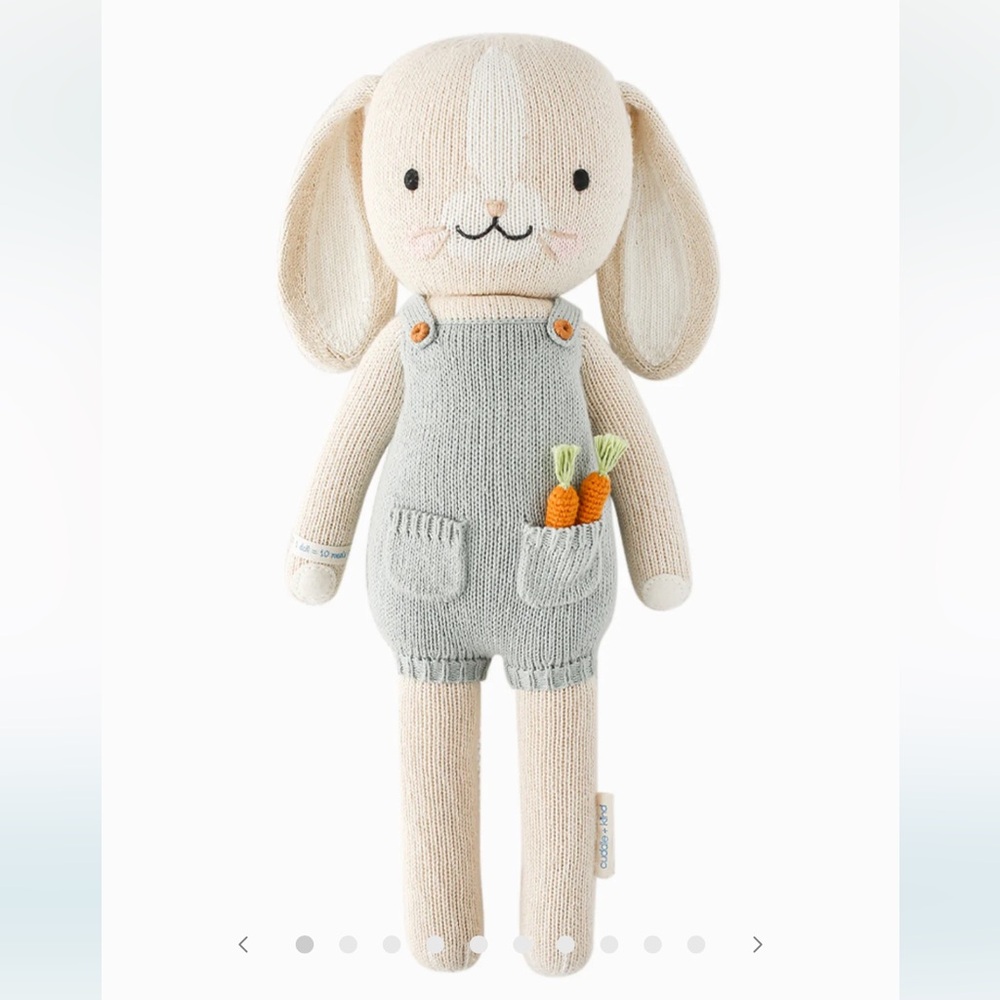 Cuddle + Kind Henry Bunny Knit Toy with Carrot Pocket - Cream and Gray